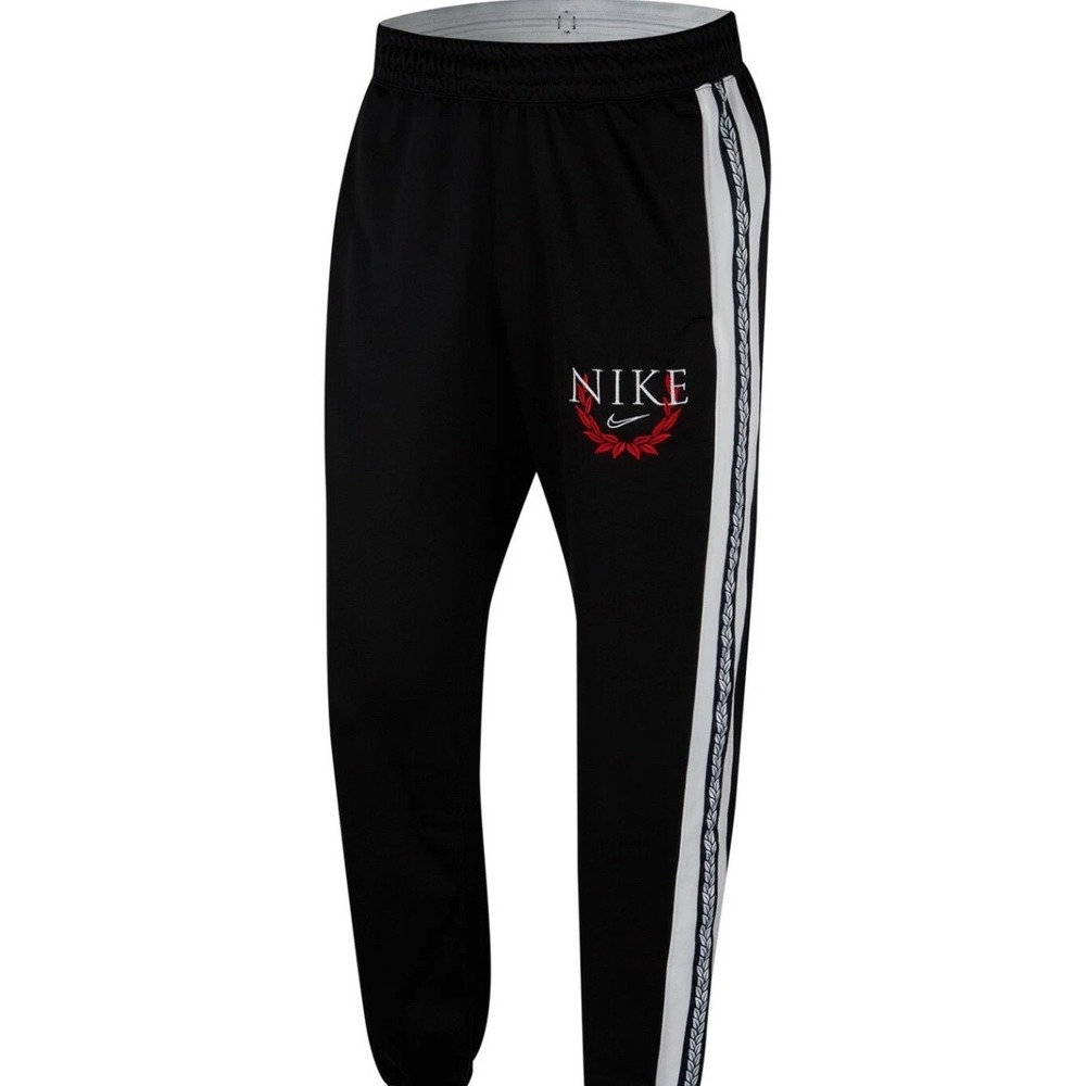 Nike Mens Dri-FIT Track Pants Black White Laurel Stripe Joggers Medium